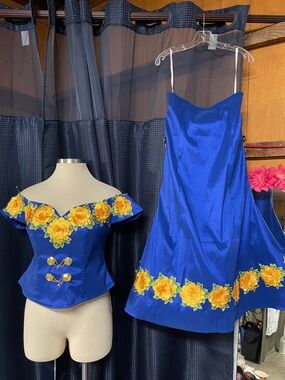 Royal Blue Floral-Embellished Women's Top